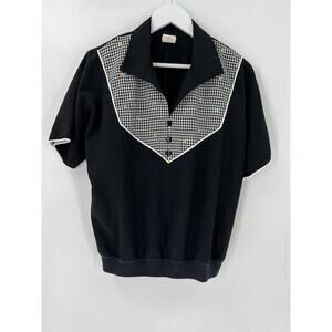 G.W. Graff Vintage Shirt Womens Petite Large Black White 90s Embroidered Check